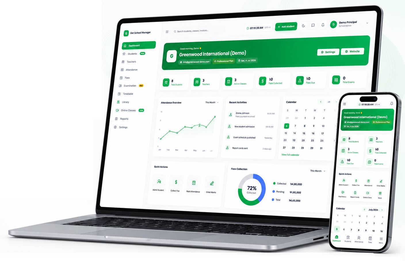 Get School Manager admin dashboard on laptop and mobile app